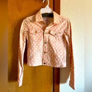 Juicy Couture pink and white polka dot denim jacket